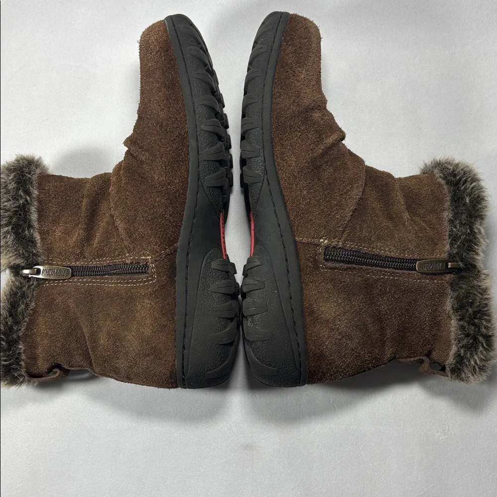Leather Suede Winter Boots Ankle Faux Fur Accent **